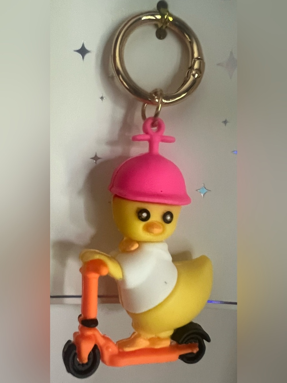 Cute Yellow Duck Silicone Keychain with Pink Hat